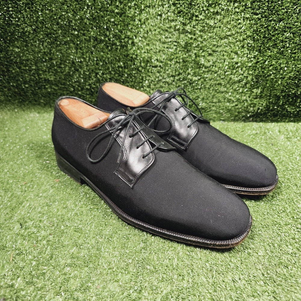 Santoni Earl III Black Grosgrain Calfskin Oxford Dress Shoes Mens Size 9